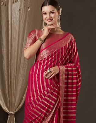 Pink pink & gold-toned woven design zari  georgette kanjeevaram saree 4