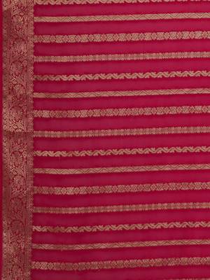 Pink pink & gold-toned woven design zari  georgette kanjeevaram saree 5