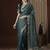 Teal zari woven striped  georgette kanjeevaram saree