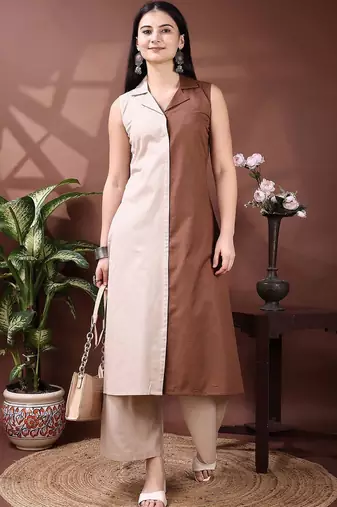 women colourblocked  cotton kurta with palazzos