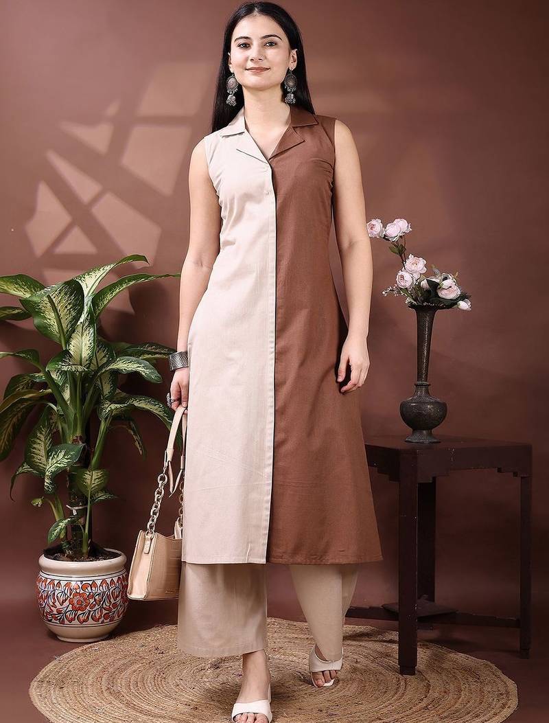 women colourblocked  cotton kurta with palazzos