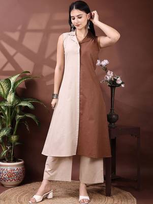 women colourblocked  cotton kurta with palazzos 3