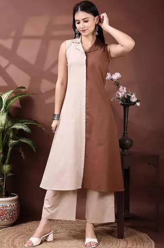 women colourblocked  cotton kurta with palazzos