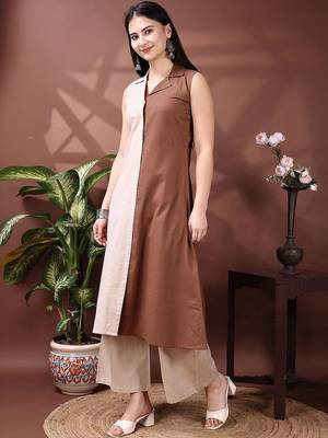 women colourblocked  cotton kurta with palazzos 4