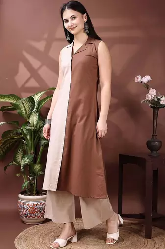 women colourblocked  cotton kurta with palazzos