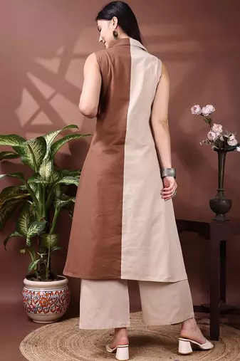women colourblocked  cotton kurta with palazzos