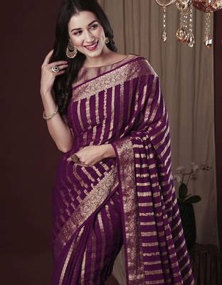 Magenta woven design zari  georgette kanjeevaram saree 1