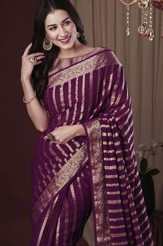 Magenta woven design zari  georgette kanjeevaram saree