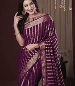 Magenta woven design zari  georgette kanjeevaram saree