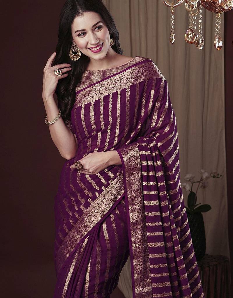 Magenta woven design zari  georgette kanjeevaram saree