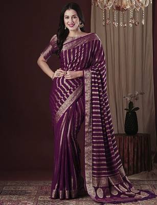 Magenta woven design zari  georgette kanjeevaram saree 2