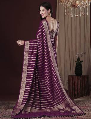 Magenta woven design zari  georgette kanjeevaram saree 3