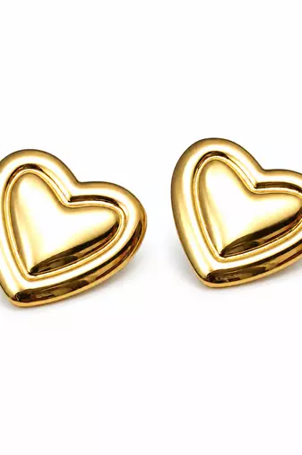 Anti-tarnish double heart design, polished finish, stud closure, women's jewellery