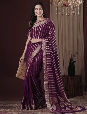 Magenta woven design zari  georgette kanjeevaram saree 4