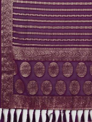 Magenta woven design zari  georgette kanjeevaram saree 5