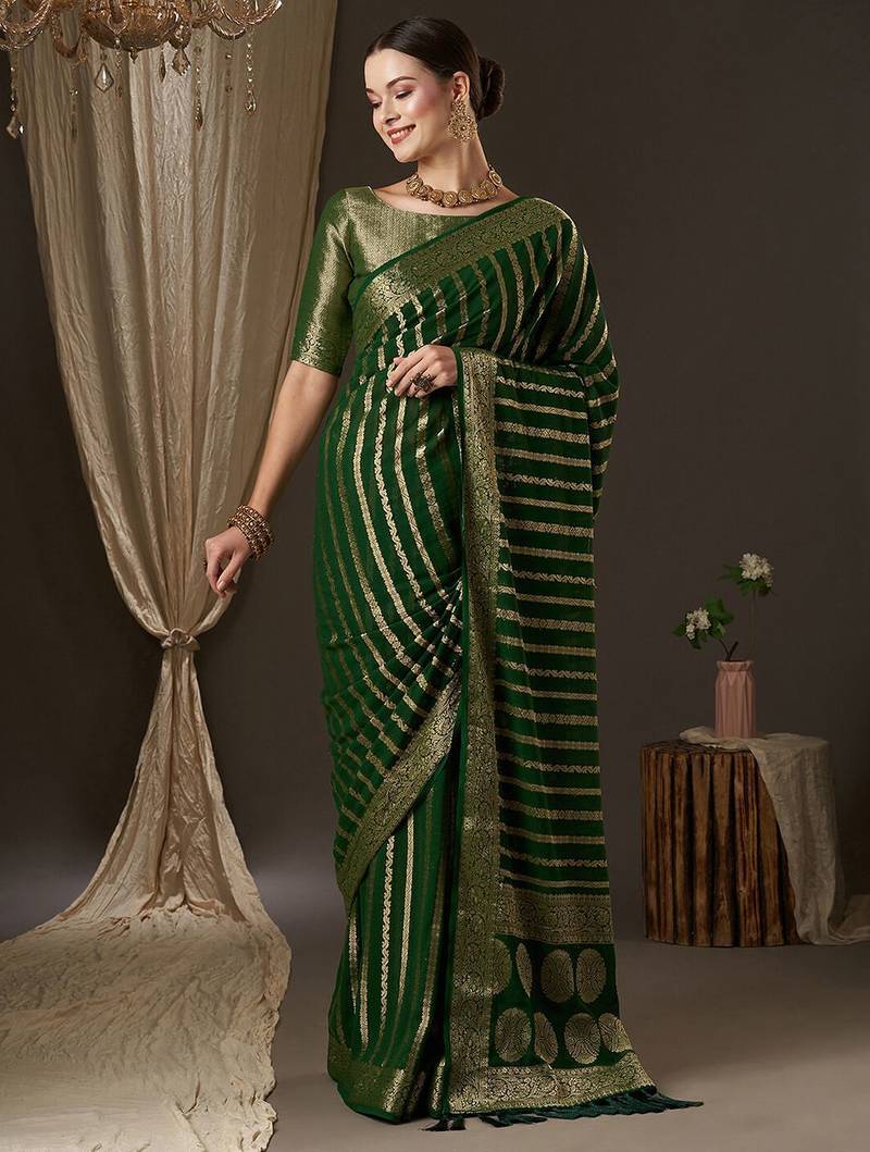 Green green & gold-toned woven design zari  georgette kanjeevaram saree
