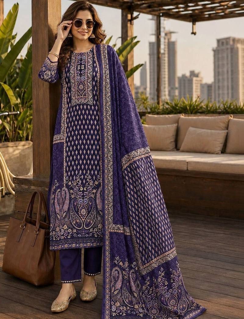 women ethnic motifs printed regular  silk kurta with trousers & with dupatta