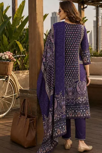 women ethnic motifs printed regular  silk kurta with trousers & with dupatta