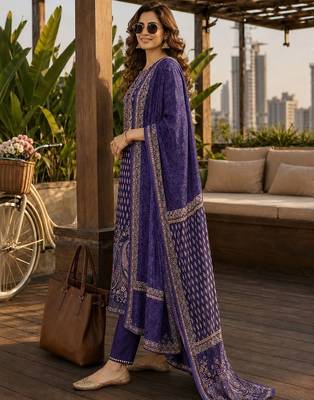 women ethnic motifs printed regular  silk kurta with trousers & with dupatta 3