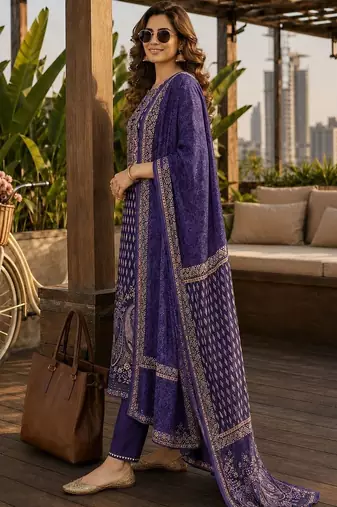 women ethnic motifs printed regular  silk kurta with trousers & with dupatta