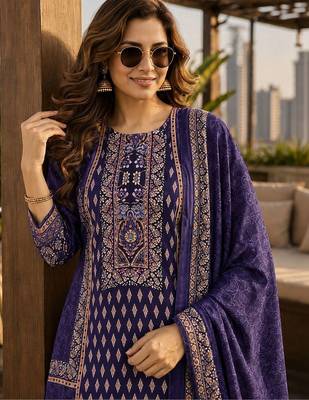 women ethnic motifs printed regular  silk kurta with trousers & with dupatta 4