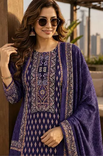 women ethnic motifs printed regular  silk kurta with trousers & with dupatta
