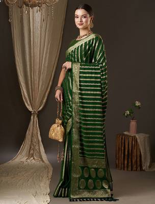 Green green & gold-toned woven design zari  georgette kanjeevaram saree 3