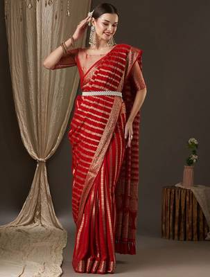 Red red & gold-toned woven design zari  georgette kanjeevaram saree 1