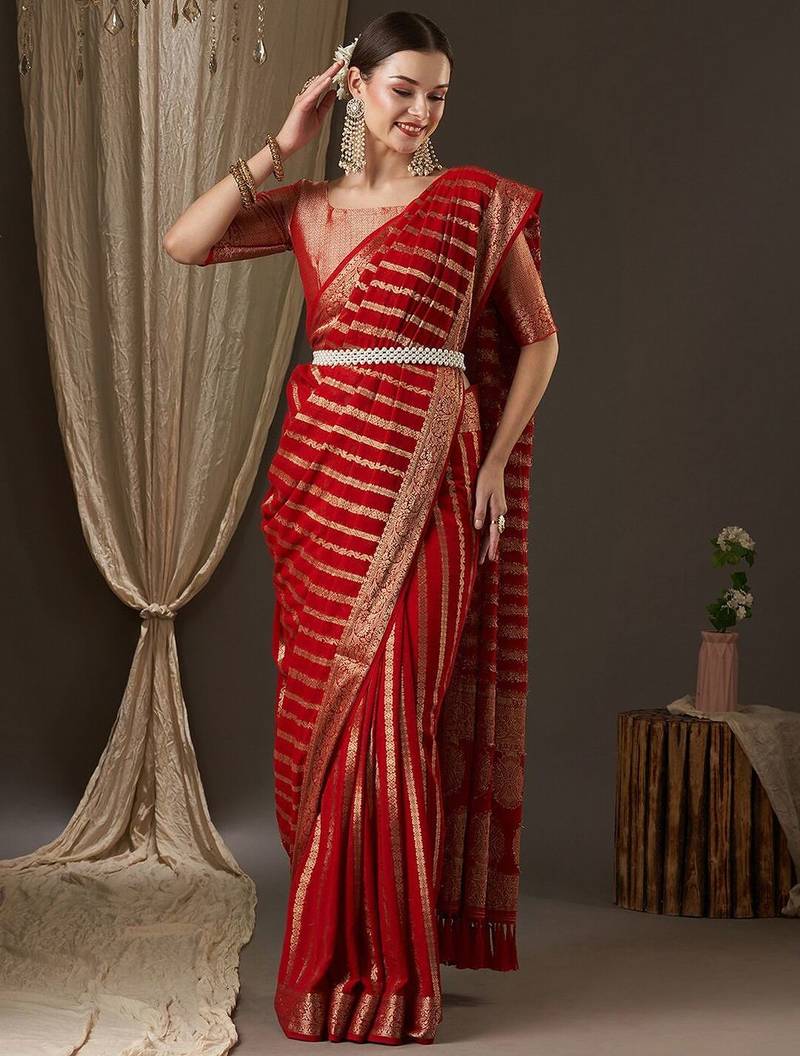 Red red & gold-toned woven design zari  georgette kanjeevaram saree