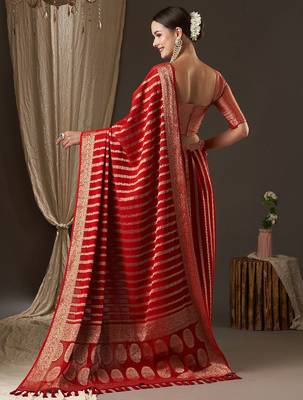 Red red & gold-toned woven design zari  georgette kanjeevaram saree 2