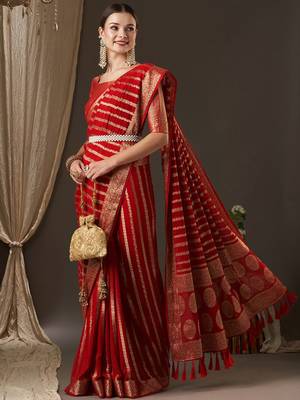 Red red & gold-toned woven design zari  georgette kanjeevaram saree 3