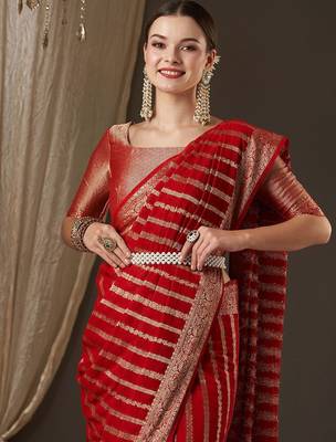 Red red & gold-toned woven design zari  georgette kanjeevaram saree 4