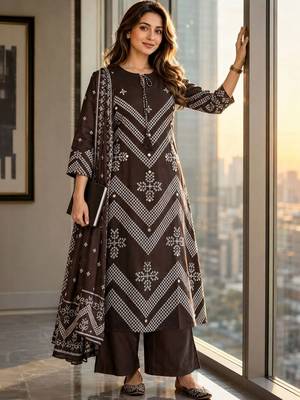 women ethnic motifs printed regular mirror work  cotton kurta with palazzos & with dupatta 1