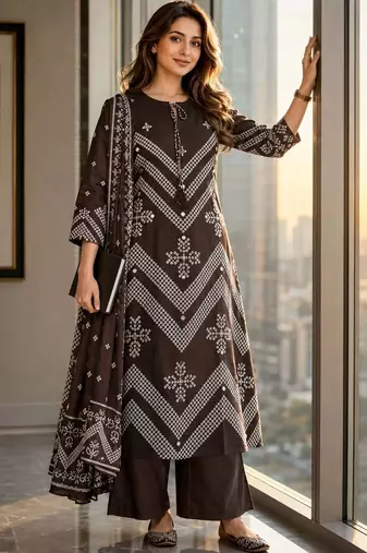 women ethnic motifs printed regular mirror work  cotton kurta with palazzos & with dupatta