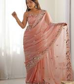 Peach embellished sequinned organza saree