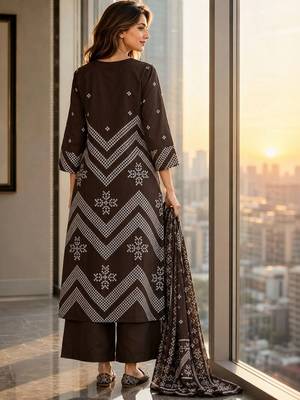 women ethnic motifs printed regular mirror work  cotton kurta with palazzos & with dupatta 2