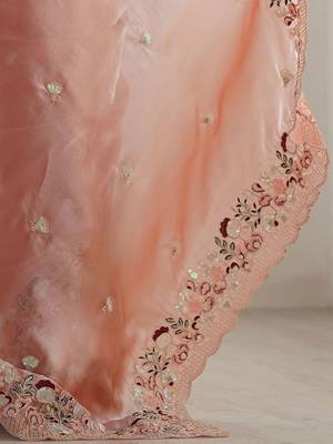 Peach embellished sequinned organza saree 5