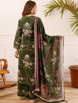 women floral embroidered beads and stones  cotton kurta with palazzos & with dupatta 3