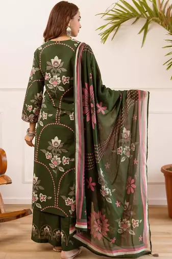 women floral embroidered beads and stones  cotton kurta with palazzos & with dupatta