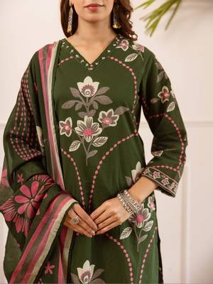 women floral embroidered beads and stones  cotton kurta with palazzos & with dupatta 4