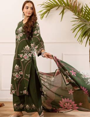 women floral embroidered beads and stones  cotton kurta with palazzos & with dupatta 5
