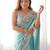Blue embellished sequinned organza saree