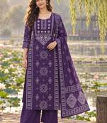 women ethnic motifs printed regular  cotton kurta with palazzos & with dupatta