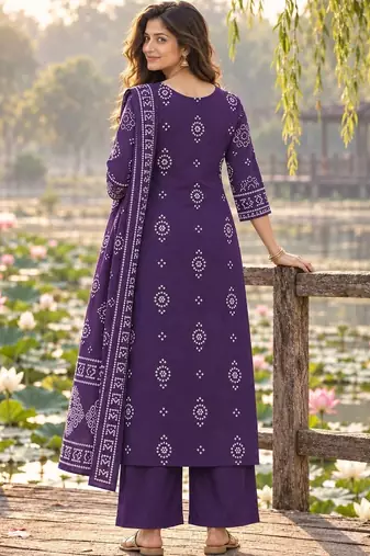 women ethnic motifs printed regular  cotton kurta with palazzos & with dupatta