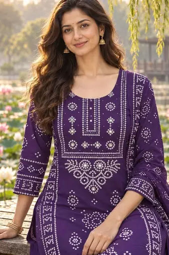 women ethnic motifs printed regular  cotton kurta with palazzos & with dupatta