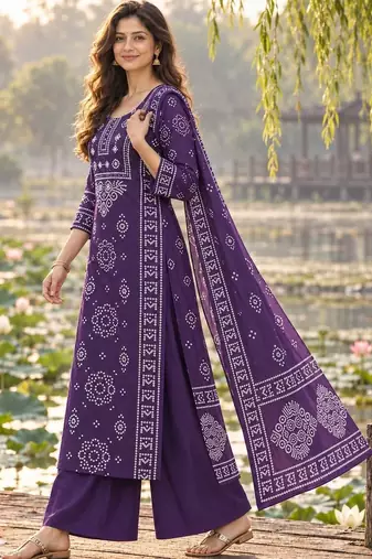 women ethnic motifs printed regular  cotton kurta with palazzos & with dupatta