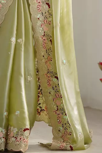 Green embellished sequinned organza saree