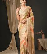 Cream ethnic motifs  georgette designer banarasi saree