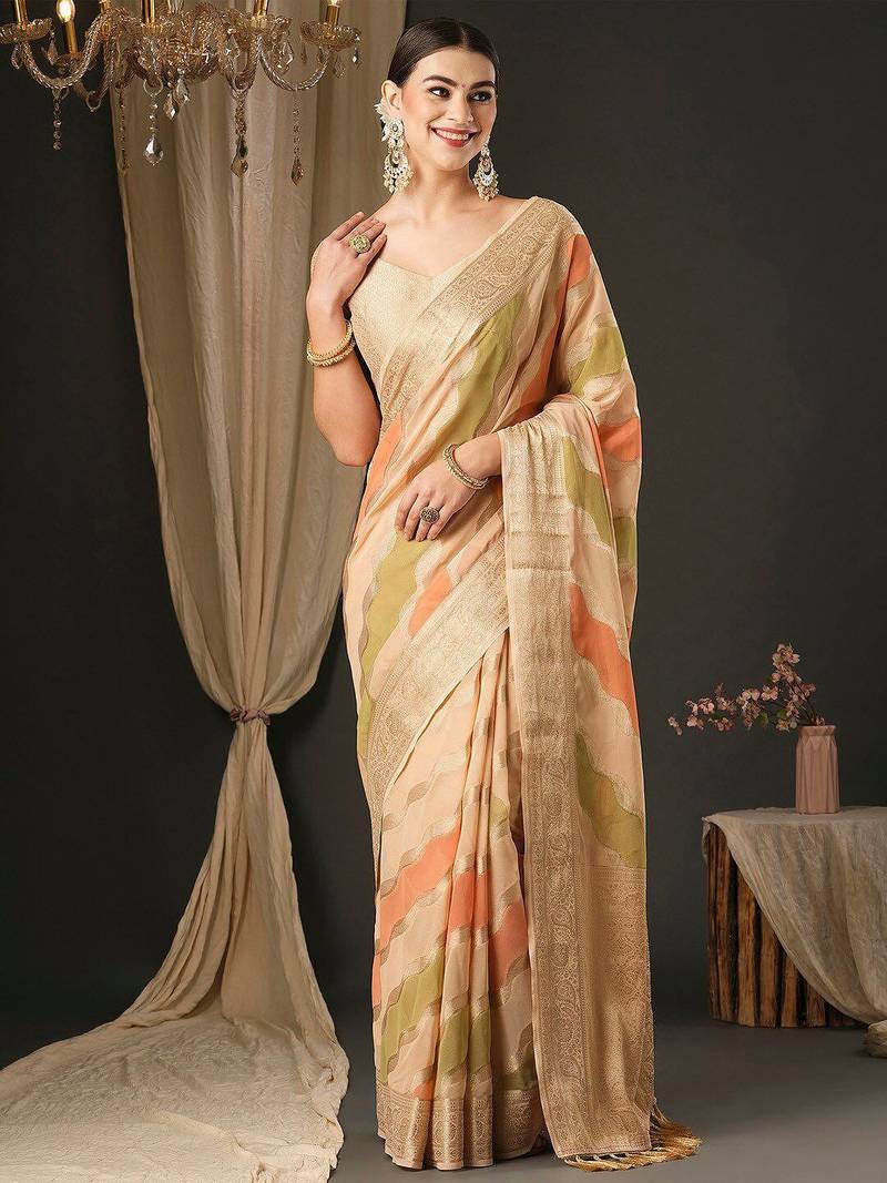 Cream ethnic motifs  georgette designer banarasi saree