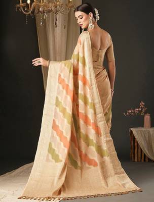 Cream ethnic motifs  georgette designer banarasi saree 2